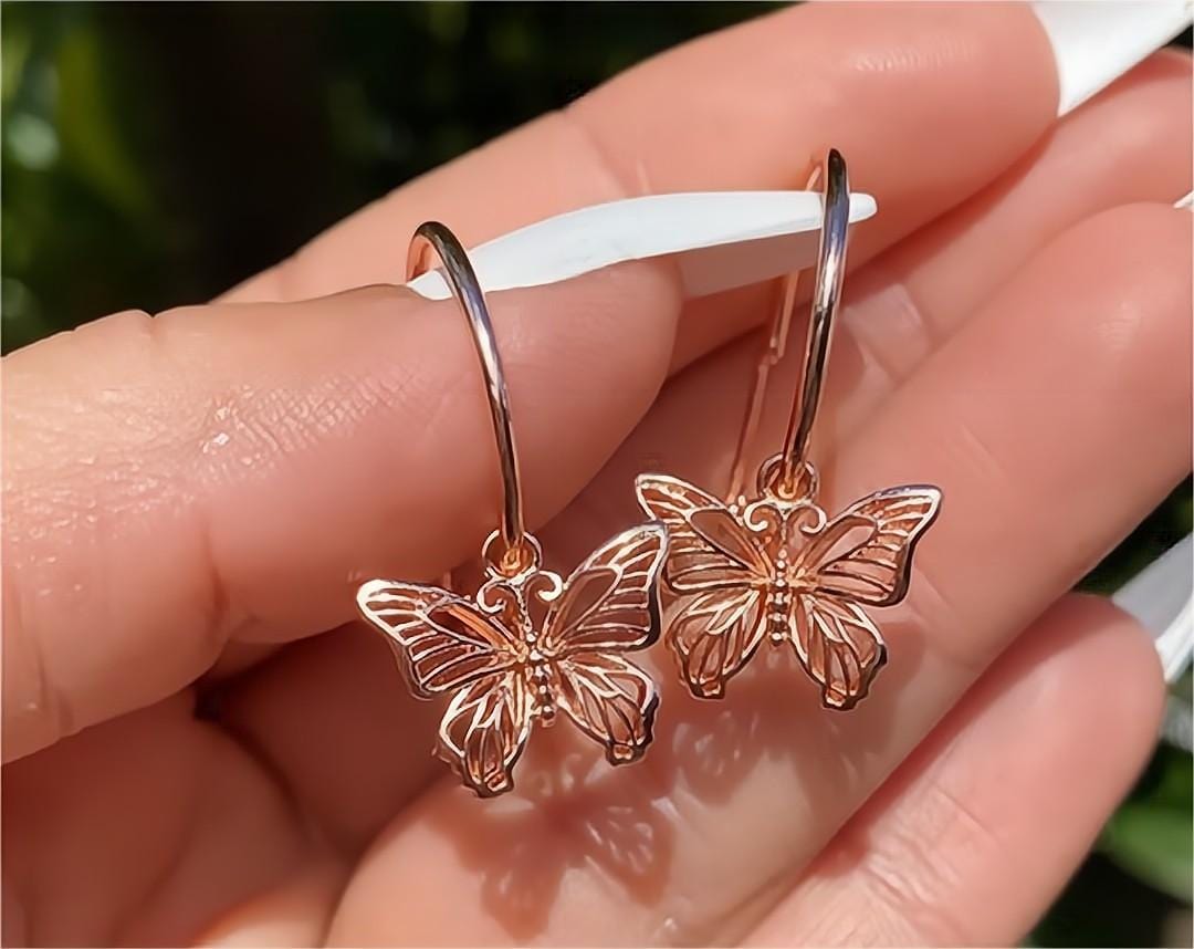 Mind Blowing Sparkling Rose Gold Butterfly Earring - Mata Payals Exclusive  Silver Jewellery